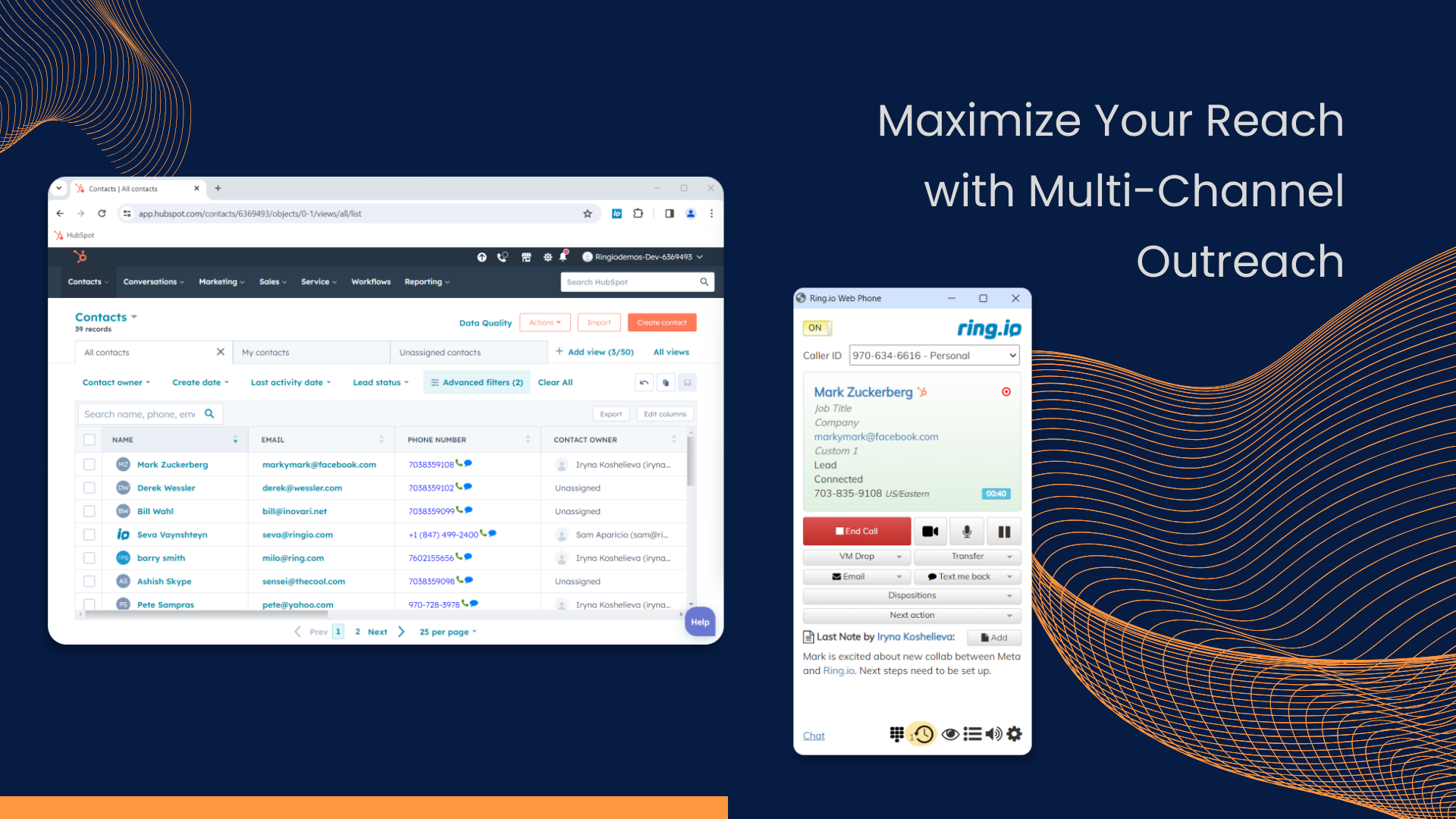 Multi-channel outreach (calls, SMS/MMS, email, video)